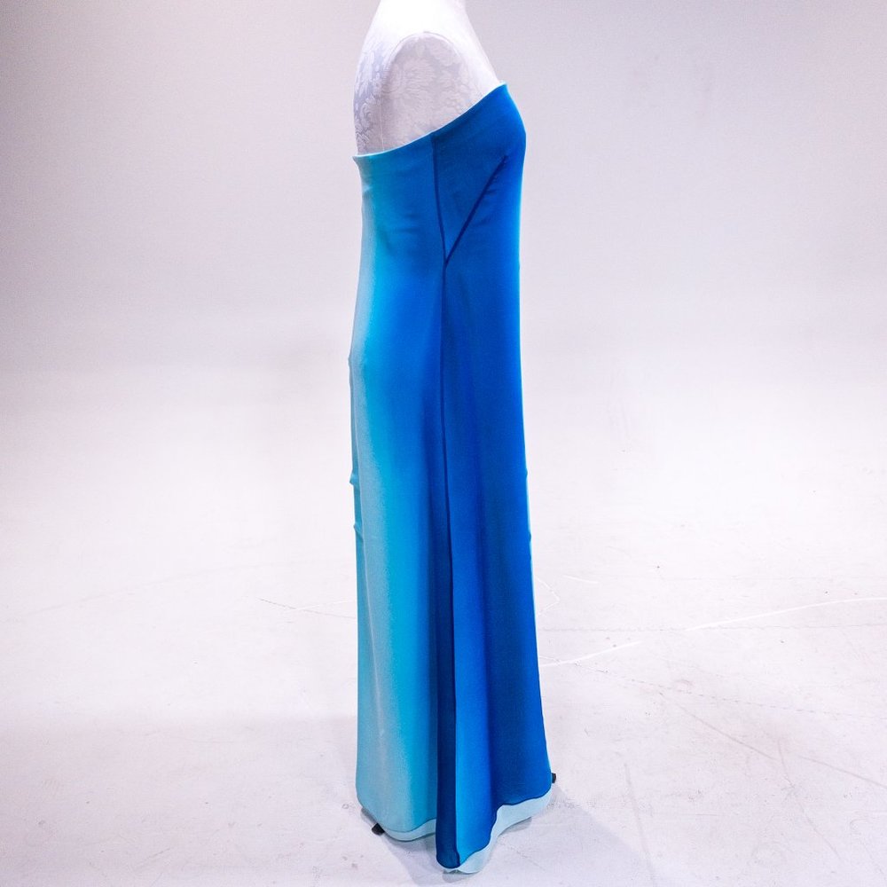 Y2K Vintage 8 Silk Dress Ombre Tie Dye Print Strapless Long Maxi Formal Blue PH5 - Picture 6 of 12